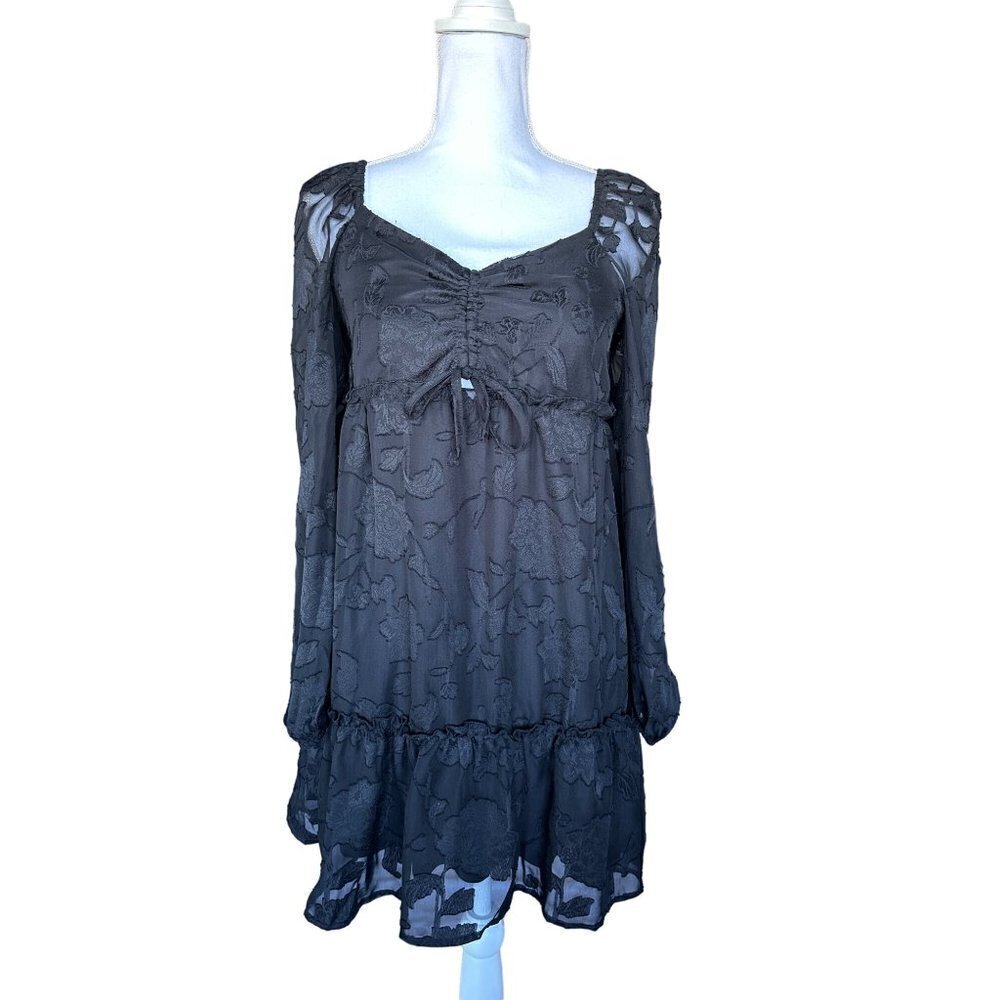 Bloomfield Women's Lace Dress Juniors Size M Black Lace Peasant Boho Ruffle Hem